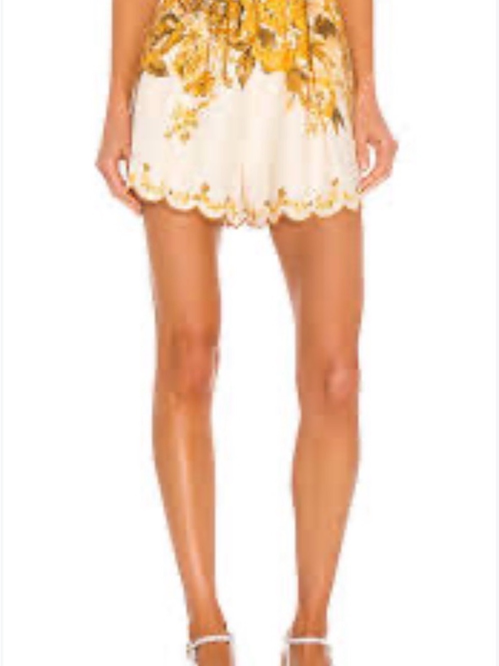 Zimmermann Cream Scallop-Hem Shorts with Mustard Floral